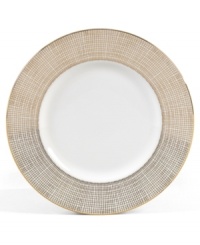 Like fine mesh ribbons, a crisscross of gold bands with platinum accents create this delightfully rustic dinnerware pattern. A beautiful way to bring homespun charm to formal events or exquisite style to every meal. Like fine mesh ribbons, a crisscross of gold bands with platinum accents create this delightfully rustic dinnerware pattern. A beautiful way to bring homespun charm to formal events or exquisite style to every meal.