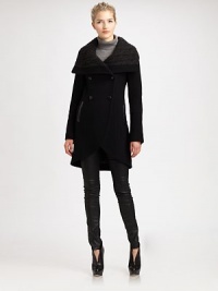 Made from fine Italian fabrication, a knit collar jacket with convenient slash pockets.Ribbed-knit collarButton closureLambskin leather detailsSlash pocketsDipped hemFully linedAbout 36 from shoulder to hem70% wool/20% polyamide/10% cashmereDry clean by leather specialistImported of Italian fabric Model shown is 5'10 (177cm) wearing US size Small. Made from fine Italian fabrication, a knit collar jacket with convenient slash pockets.Ribbed-knit collarButton closureLambskin leather detailsSlash pocketsDipped hemFully linedAbout 36 from shoulder to hem70% wool/20% polyamide/10% cashmereDry clean by leather specialistImported of Italian fabric Model shown is 5'10 (177cm) wearing US size Small.
