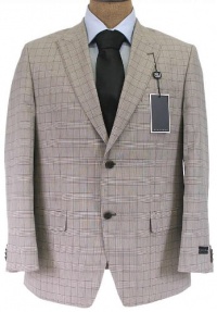 Sean John Mens 2 Button Pleated Biege Brown Plaid Suit