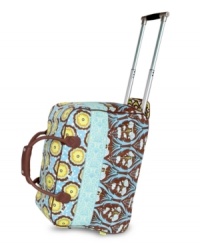 Add a little grace to your itinerary and feel the difference of traveling in style and comfort. Romantically styled with an all-organic cotton construction, leather detailing and contrast printed exterior and interior, this rolling duffel maneuvers effortlessly and speaks entirely for itself... and you'll want to listen. 1-month warranty. Add a little grace to your itinerary and feel the difference of traveling in style and comfort. Romantically styled with an all-organic cotton construction, leather detailing and contrast printed exterior and interior, this rolling duffel maneuvers effortlessly and speaks entirely for itself... and you'll want to listen. 1-month warranty.