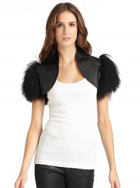 THE LOOKShearling trimOpen frontTHE FITAbout 10 from shoulder to hemTHE MATERIALMongolian curly lamb furFully linedCARE & ORIGINDry cleanImportedFur origin: ChinaModel shown is 5'10 (177cm) wearing US size Small. THE LOOKShearling trimOpen frontTHE FITAbout 10 from shoulder to hemTHE MATERIALMongolian curly lamb furFully linedCARE & ORIGINDry cleanImportedFur origin: ChinaModel shown is 5'10 (177cm) wearing US size Small.
