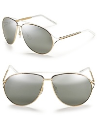 Handsome aviators with a rounded double bridge design, contrast top bar and open temples. Handsome aviators with a rounded double bridge design, contrast top bar and open temples.