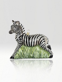 From the Safari collection. This season's new glass ornament collection is mouth blown and decorated in Poland with a wonderful team of old world craftsmen. Detailed with crystals, hand applied jewel tone colors and scrolls as if they were a fine piece of jewelry.GlassCrystalMouth blownHand-painted and hand-set5.5L X 5H X 1.5DImported From the Safari collection. This season's new glass ornament collection is mouth blown and decorated in Poland with a wonderful team of old world craftsmen. Detailed with crystals, hand applied jewel tone colors and scrolls as if they were a fine piece of jewelry.GlassCrystalMouth blownHand-painted and hand-set5.5L X 5H X 1.5DImported