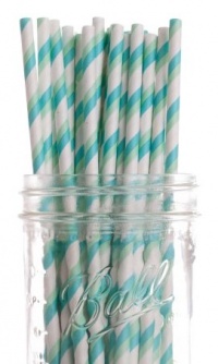 Dress My Cupcake Aqua and Green Striped Paper Straws, 100-Pack Dress My Cupcake Aqua and Green Striped Paper Straws, 100-Pack