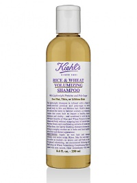 Lightweight shampoo is infused with a blend of naturally-derived proteins and poly-sugar to revive and add body to thin and lifeless hair. Kiehl's chemists have utilized the latest in haircare science -- a volumizing complex that coats hair to impart a healthy, thicker appearance and vitality -- and combined it with the long relied upon benefits of Rice and Wheat Proteins to create fullness and body without stripping hair of natural lipids.