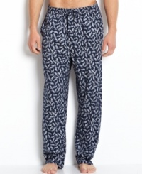 The anchor to any at-home wardrobe: Sleep pants from Nautica in comfy cotton jersey covered with a nautical-themed novelty print. The anchor to any at-home wardrobe: Sleep pants from Nautica in comfy cotton jersey covered with a nautical-themed novelty print.