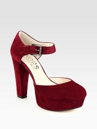 Seductively shaped suede with a chunky heel and wide ankle strap, reflects a ladylike mood.Suede-covered heel, 4¾ (120mm)Suede-covered platform, 1¼ (30mm)Compares to a 3½ heel (90mm)Suede upperAdjustable ankle strapLeather lining and solePadded insoleImported Seductively shaped suede with a chunky heel and wide ankle strap, reflects a ladylike mood.Suede-covered heel, 4¾ (120mm)Suede-covered platform, 1¼ (30mm)Compares to a 3½ heel (90mm)Suede upperAdjustable ankle strapLeather lining and solePadded insoleImported