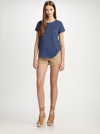 Cotton and modal scoopneck with an unexpected shirttail hem. ScoopneckShort sleevesContoured hem50% pima cotton/50% modalMachine washImportedModel shown is 5'11 (180cm) wearing US size Small. Cotton and modal scoopneck with an unexpected shirttail hem. ScoopneckShort sleevesContoured hem50% pima cotton/50% modalMachine washImportedModel shown is 5'11 (180cm) wearing US size Small.