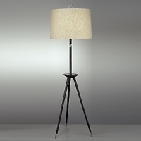 Ebony finish wood with polished nickel finish. Three way pull chain. Natural linen fabric shade with rolled edge hem. Ebony finish wood with polished nickel finish. Three way pull chain. Natural linen fabric shade with rolled edge hem.
