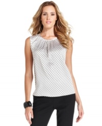 Add some charm to your work wardrobe with Tahari by ASL's polka dotted shell. The sophisticated silhouette offsets the whimsical print to maximum effect. Add some charm to your work wardrobe with Tahari by ASL's polka dotted shell. The sophisticated silhouette offsets the whimsical print to maximum effect.