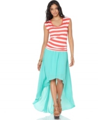 An asymmetrical hi-lo hem ups the edge on this MM Couture maxi skirt -- perfect for on-trend spring style!