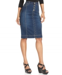 Gleaming rhinestone buttons and unique zigzag topstitching refresh Style&co.'s tummy control denim skirt. An internal stretch waistband makes it especially comfortable, too! Gleaming rhinestone buttons and unique zigzag topstitching refresh Style&co.'s tummy control denim skirt. An internal stretch waistband makes it especially comfortable, too!