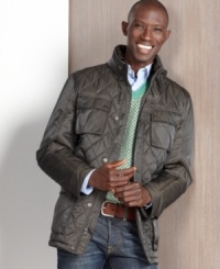 Versatile diamond-quilting with tonal fabric on this Hawke & Co. jacket can be worn over a suit or with a simple pair of jeans for ultimate sleek style. Versatile diamond-quilting with tonal fabric on this Hawke & Co. jacket can be worn over a suit or with a simple pair of jeans for ultimate sleek style.