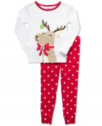 Deck her out for dreamland in this darling reindeer shirt and polka-dot pant set from Carter's. Deck her out for dreamland in this darling reindeer shirt and polka-dot pant set from Carter's.