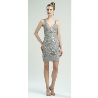Sue Wong Womens Size 8 Platinum Beaded Sleeveless Cocktail Dress Sue Wong Womens Size 8 Platinum Beaded Sleeveless Cocktail Dress
