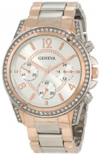 Geneva Moderate Women's AMZ1026 Boyfriend Triple Rose Gold Faux Multi-Function Link Bracelet Watch