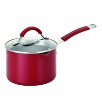 KitchenAid Aluminum Nonstick 2-Quart Covered Straining Saucepan with Pour Spouts, Red KitchenAid Aluminum Nonstick 2-Quart Covered Straining Saucepan with Pour Spouts, Red