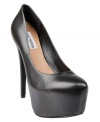 Take it to the max. Steve Madden's Dejavu platform pumps are so high that there's no way you'll ever be forgotten.