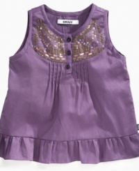 Beautiful illusion. Shimmery beaded accents on the front of this Mirage tank from DKNY will bring a chic touch to her style and a sparkle to her eyes. Beautiful illusion. Shimmery beaded accents on the front of this Mirage tank from DKNY will bring a chic touch to her style and a sparkle to her eyes.