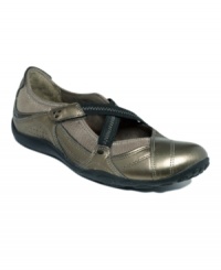 Get sporty! Clarks' Privo Sparkler round-toe leather flats have athletic appeal and plenty of comfort features--including adjustable velcro straps on the vamp and a flex sole. Get sporty! Clarks' Privo Sparkler round-toe leather flats have athletic appeal and plenty of comfort features--including adjustable velcro straps on the vamp and a flex sole.