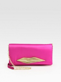 This surrealist-inspired design is crafted in smooth satin with radiant hardware.Detachable chain and satin shoulder strap, 20 dropMagnetic snap flap closureOne outside open pocketOne inside zip pocketFully lined12W X 7H X 1DImported This surrealist-inspired design is crafted in smooth satin with radiant hardware.Detachable chain and satin shoulder strap, 20 dropMagnetic snap flap closureOne outside open pocketOne inside zip pocketFully lined12W X 7H X 1DImported