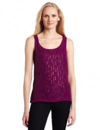 Ak Anne Klein Women's Petite Sleeveless Scoop Neck Tank Top with Sequins, Dark Raisin, Petite Ak Anne Klein Women's Petite Sleeveless Scoop Neck Tank Top with Sequins, Dark Raisin, Petite