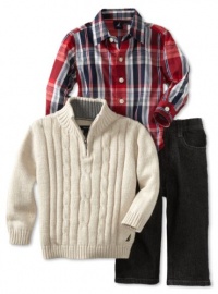Nautica Sportswear Kids Baby-Boys Infant 3 Piece 1/4 Zip Long Sleeve Woven Shirt And Denim Pant Sweater Set Nautica Sportswear Kids Baby-Boys Infant 3 Piece 1/4 Zip Long Sleeve Woven Shirt And Denim Pant Sweater Set