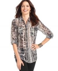 Add a vibrant touch to your look with this animal-print NY Collection blouse. Add a vibrant touch to your look with this animal-print NY Collection blouse.