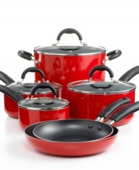 Keep your cool when cooking! This comprehensive set brings nonstick technology to the helm of your kitchen, creating delicious healthy meals made with less fat and oil. The porcelain-enameled body of each piece promotes quick and even heating that produces masterful results each and every time. Limited lifetime warranty. Keep your cool when cooking! This comprehensive set brings nonstick technology to the helm of your kitchen, creating delicious healthy meals made with less fat and oil. The porcelain-enameled body of each piece promotes quick and even heating that produces masterful results each and every time. Limited lifetime warranty.