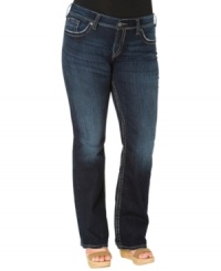 Team your favorite tops with Silver Jeans' bootcut plus size jeans, featuring a flattering dark wash. Team your favorite tops with Silver Jeans' bootcut plus size jeans, featuring a flattering dark wash.