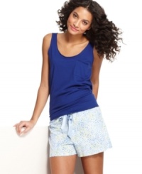 Choose the Speckle Dot tank and shorts pajama set by Alfani for a drop of fun here and sprinkle of comfort there. Choose the Speckle Dot tank and shorts pajama set by Alfani for a drop of fun here and sprinkle of comfort there.