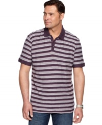 Comfortable and just the right amount of casual means this striped polo shirt from Alfani is perfect for everyday style. Comfortable and just the right amount of casual means this striped polo shirt from Alfani is perfect for everyday style.