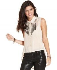 Ali & Kris delivers big on edgy-glam style with a high-low top that's flourished in sequins and sports a killer back design! Ali & Kris delivers big on edgy-glam style with a high-low top that's flourished in sequins and sports a killer back design!
