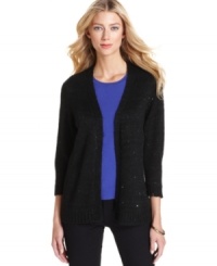 A sprinkling of tiny sequins adds sparkle to this open-front cardigan from NY Collection. A sprinkling of tiny sequins adds sparkle to this open-front cardigan from NY Collection.