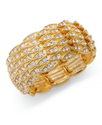 An elegant design flaunts pave glass accents on this cuff bracelet from Alfani. Crafted in gold tone mixed metal. Approximate length: 7-1/2 inches. Stretches to fit wrist. An elegant design flaunts pave glass accents on this cuff bracelet from Alfani. Crafted in gold tone mixed metal. Approximate length: 7-1/2 inches. Stretches to fit wrist.