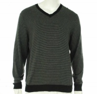 Alfani V Neck, Alpine Heather Stripe BLACK BASIC XL Alfani V Neck, Alpine Heather Stripe BLACK BASIC XL