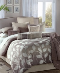 Neutral territory. Tones of mauve, gray and creamy beige work together for a look that's nothing less than sophisticated in the Angelica comforter set. This comprehensive set brings a decorator's touch to your room with its jacquard comforter in a modern leaf design, coordinating decorative pillows and cozy quilt. Neutral territory. Tones of mauve, gray and creamy beige work together for a look that's nothing less than sophisticated in the Angelica comforter set. This comprehensive set brings a decorator's touch to your room with its jacquard comforter in a modern leaf design, coordinating decorative pillows and cozy quilt.