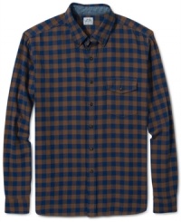 With a slim fit, this gingham check shirt from Luck Brand Jeans adds some modern style to your classic preppy look. With a slim fit, this gingham check shirt from Luck Brand Jeans adds some modern style to your classic preppy look.
