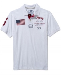 Prep up your style with this American flag embroidered polo shirt from American Rag. Prep up your style with this American flag embroidered polo shirt from American Rag.