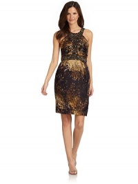 THE LOOKSequined trimAllover abstract printPadded pleated bustBelted waistBack zip with hook-and-eye closureTHE FITAbout 38 from shoulder top to hemTHE MATERIALSilkFully linedCARE & ORIGINDry cleanImportedModel shown is 5'10 (177cm) wearing US size 4. THE LOOKSequined trimAllover abstract printPadded pleated bustBelted waistBack zip with hook-and-eye closureTHE FITAbout 38 from shoulder top to hemTHE MATERIALSilkFully linedCARE & ORIGINDry cleanImportedModel shown is 5'10 (177cm) wearing US size 4.