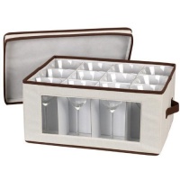 Household Essentials Goblet-Style Wine Glass Storage Chest, Natural Canvas with Brown Trim Household Essentials Goblet-Style Wine Glass Storage Chest, Natural Canvas with Brown Trim