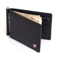 Mens Alpine Swiss Money Clip Front Pocket Wallet Spring Clip 9 Card Slots Leather - Black