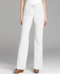 Lightweight linen pants get an even more comfortable update from Style&co., complete with a knit waistband and drawstring ties! Lightweight linen pants get an even more comfortable update from Style&co., complete with a knit waistband and drawstring ties!