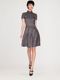Rich silk twill takes on a hint of sheen in this fitted button-front style finished with a petite point collar and shape-defining pleats.Point collarShort sleevesButton front placketBodice seamsSet-in waistAbout 21 from natural waistSilkDry cleanMade in ItalyModel shown is 5'9½ (175cm) wearing US size 4. Rich silk twill takes on a hint of sheen in this fitted button-front style finished with a petite point collar and shape-defining pleats.Point collarShort sleevesButton front placketBodice seamsSet-in waistAbout 21 from natural waistSilkDry cleanMade in ItalyModel shown is 5'9½ (175cm) wearing US size 4.