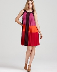 In a swinging color block silhouette, BCBGMAXAZRIA's saturated trapeze dress lends a playful look. In a swinging color block silhouette, BCBGMAXAZRIA's saturated trapeze dress lends a playful look.