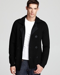 Rendered in soft wool, this pea coat-inspired sweater exemplifies the skillful innovation of Vince. Rendered in soft wool, this pea coat-inspired sweater exemplifies the skillful innovation of Vince.