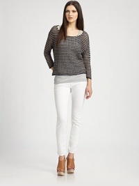 Timeless stripes and dropped shoulders embolden this semi-sheer boatneck classic. BoatneckDropped shouldersLong dolman sleevesLinenDry cleanImportedModel shown is 5'10 (177cm) wearing US size Small. Timeless stripes and dropped shoulders embolden this semi-sheer boatneck classic. BoatneckDropped shouldersLong dolman sleevesLinenDry cleanImportedModel shown is 5'10 (177cm) wearing US size Small.