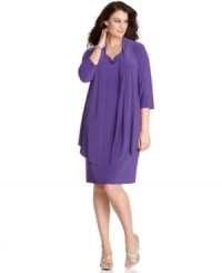 Jones New York makes getting dressed easy with this fluid and flattering plus size layered look dress. Jones New York makes getting dressed easy with this fluid and flattering plus size layered look dress.