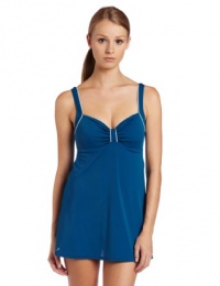 Speedo Womens Solid Piped Swim Dress Swimsuit Speedo Womens Solid Piped Swim Dress Swimsuit