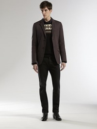 Skinny-fit silhouette in a rich stone-washed finish, with slim silver horsebit detail on back pocket.Five-pocket styleZip flyInseam, about 3297% cotton/3% elastaneDry cleanMade in Italy Skinny-fit silhouette in a rich stone-washed finish, with slim silver horsebit detail on back pocket.Five-pocket styleZip flyInseam, about 3297% cotton/3% elastaneDry cleanMade in Italy
